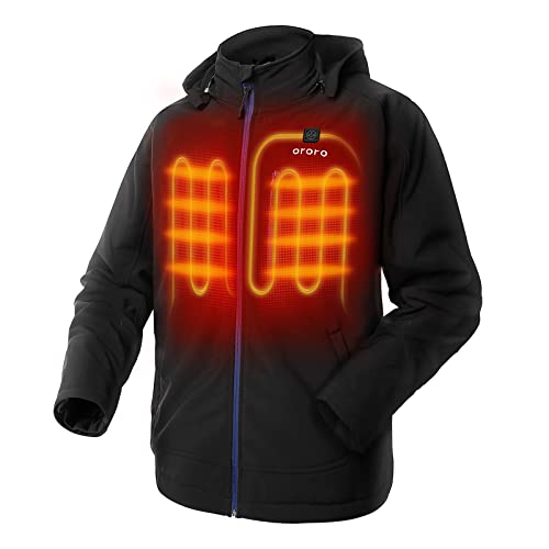 ORORO Men's Heated Jacket with Detachable Hood and Battery Pack (Black/Blue, M)