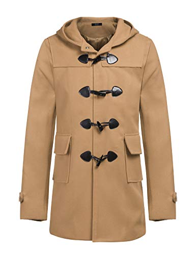 COOFANDY Men Autumn Fall Thick Wool Blend Stylish Classic Hooded Pea Coat Jacket