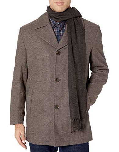 LONDON FOG Men's Amity 34" Wool Blend Car Coat with Scarf, Mocha Heather, X Large