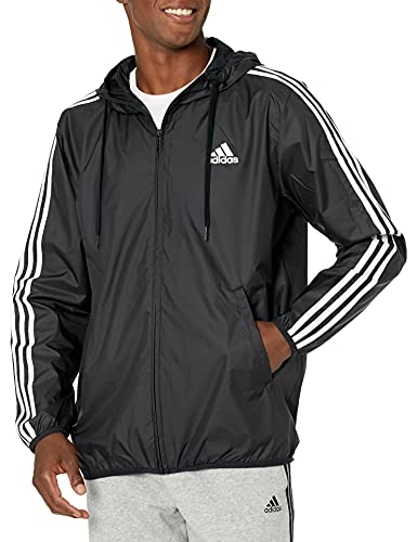 adidas Men's Essentials 3-Stripes Windbreaker, Black, X-Small